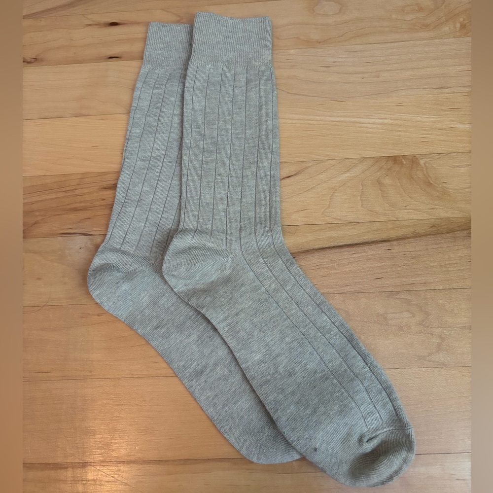 Casual Gray Khaki Ribbed Crew Socks